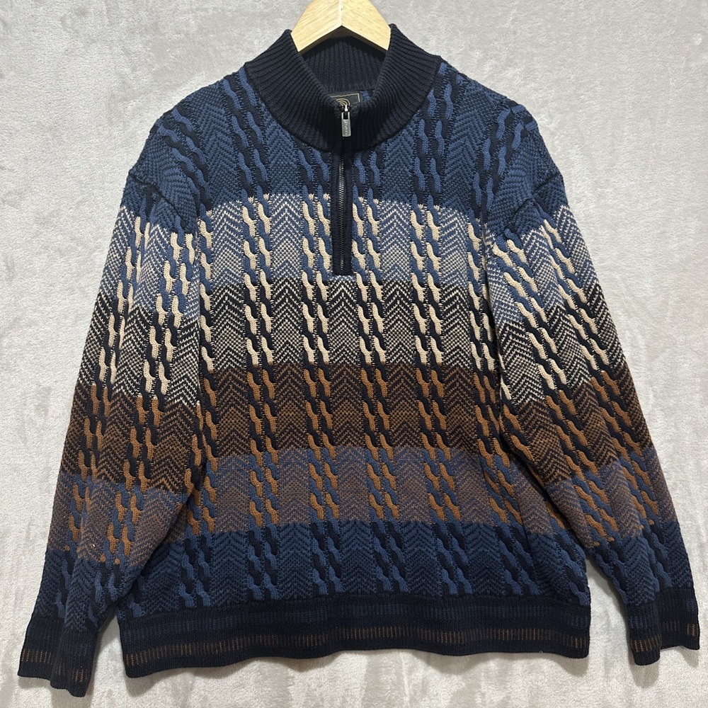 Vintage F/X Fusion 3D Sweater Men's XL‎ Coogi Style Long Sleeve Knit 1/4 Zip